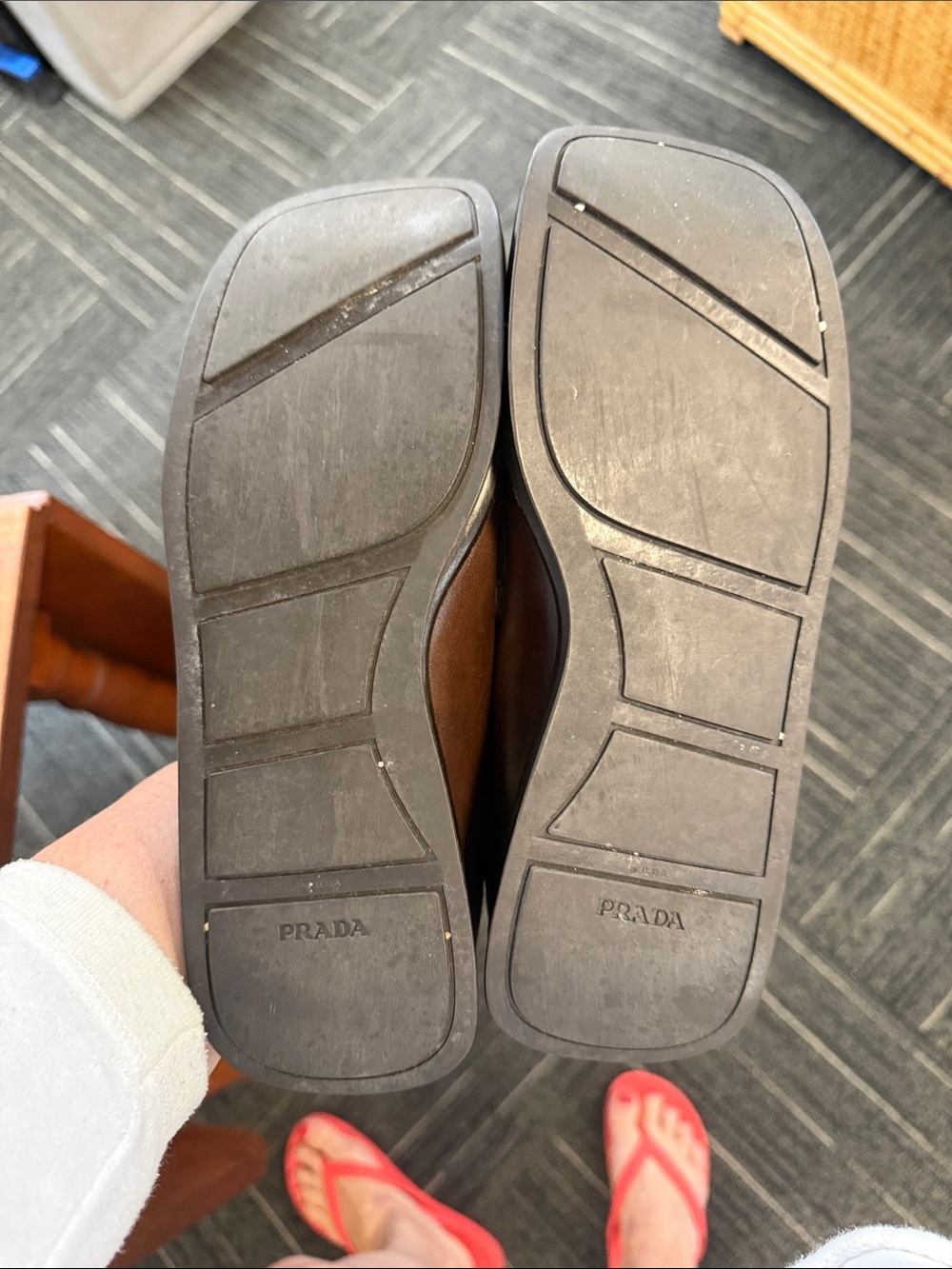 Prada Brown Leather Square-Toe Slip-On Loafers - Picture 6 of 8